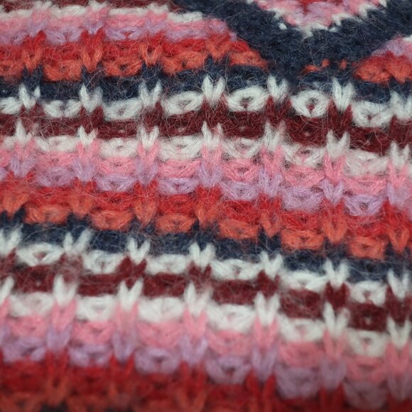 Pink Striped Thick Chunky Knit V-Neck Sweater S EUC - Picture 4 of 4